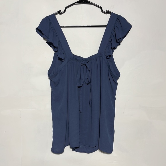 LOFT Outlet Blue Flutter Sleeve Sleeveless Square Neck Tank Top Size Large - Picture 6 of 8